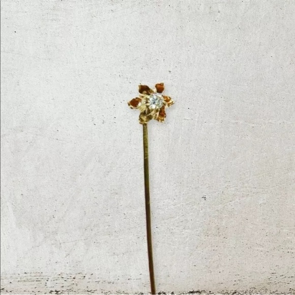 Jewelry - 💎 Genuine Diamond 14K Gold Vintage Flower Lapel Stick Pin 💎